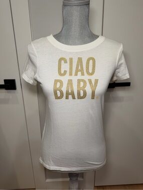 kate spade White Tee with Gold Stud 'CIAO BABY' Graphic